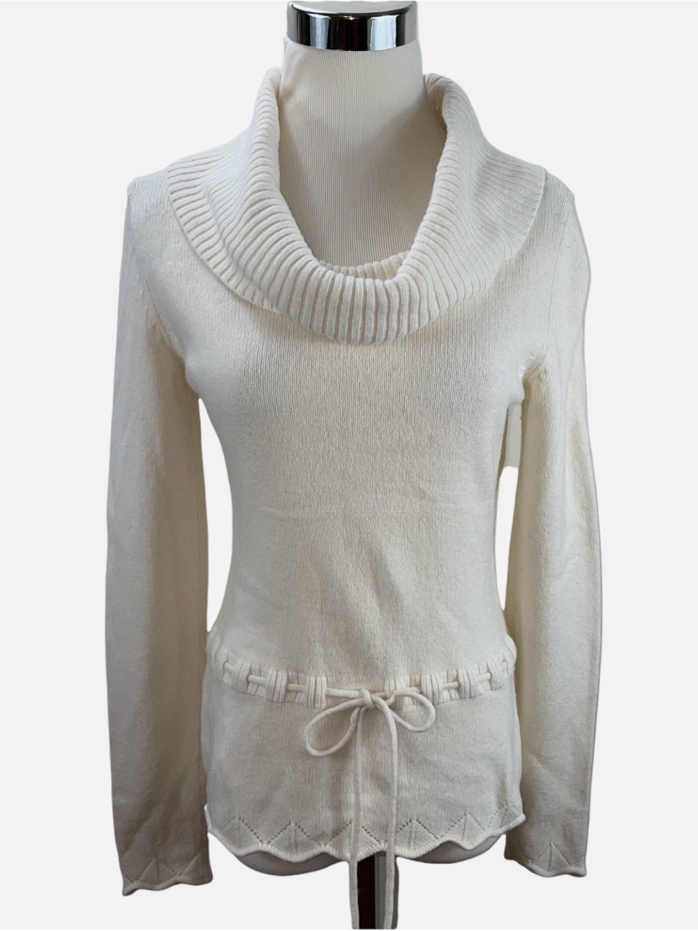 Ann Taylor Cowl Neck Angora Blend Drawstring Size M Sweater Tunic Light Long